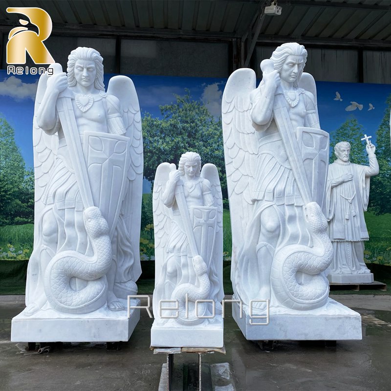 White Marble St. Archangel Michael Statue for Sale RLMRSS-002
