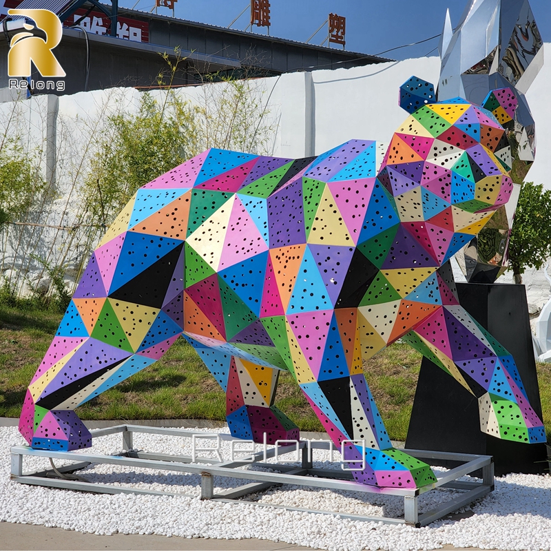 Outdoor Abstract Metal Bear Statue for Sale RMAL-004