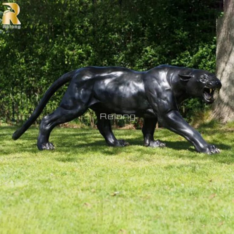 Outdoor-Life-Size-Black-Bronze-Panther-Animal-Statue