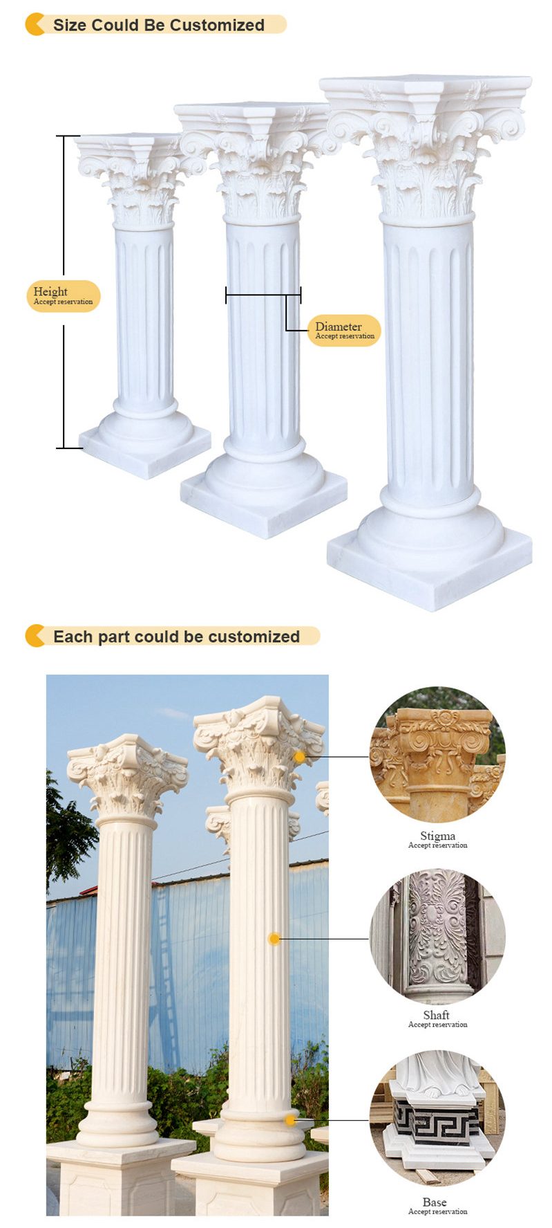 customized marble columns