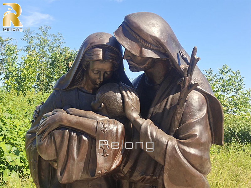 details of bronze holy family statue