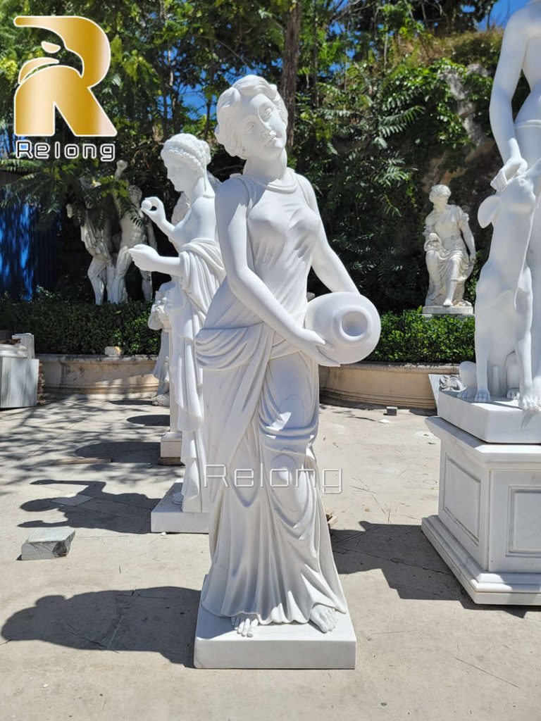 Marble Maiden Statue with Jug -2