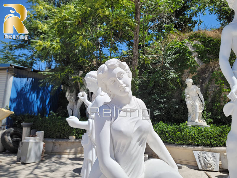 Marble Maiden Statue with Jug -3