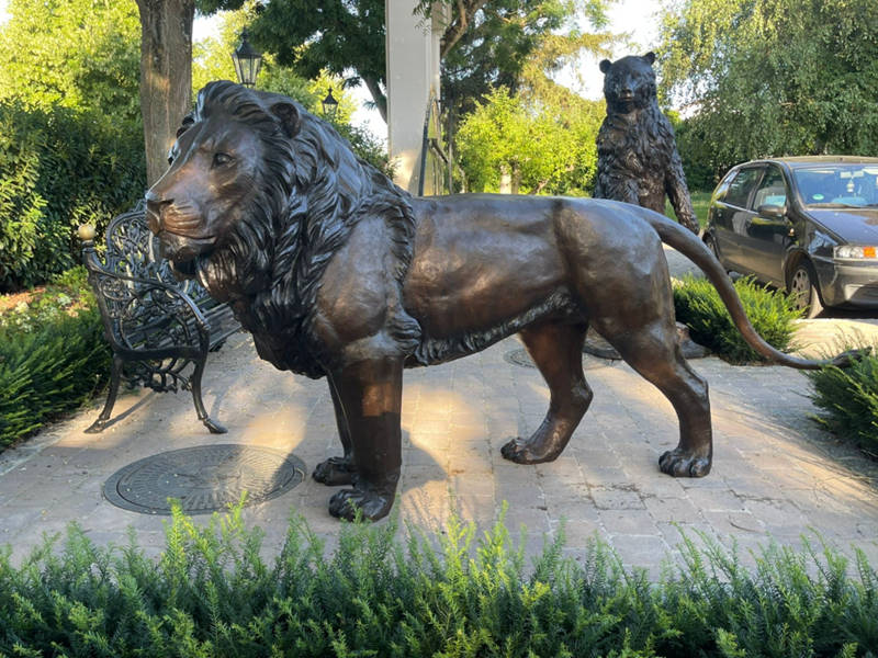 bronze lion garden statue