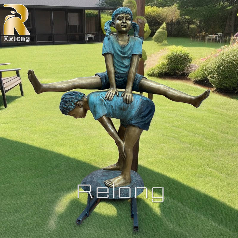 life size bronze boy and girl statue