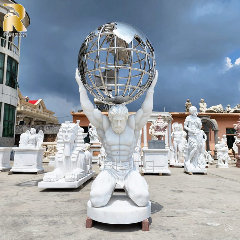 natural white marble atlas holding the world sculpture