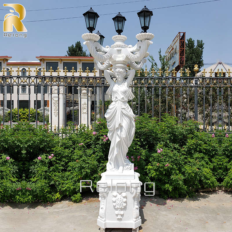 outdoor white marble statue lamp