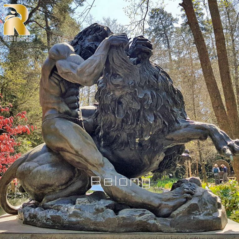 bronze Hercules Fighting Lion statue