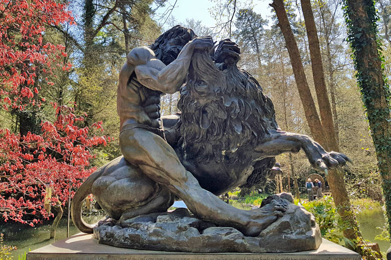 bronze Hercules Fighting Lion statue for sale