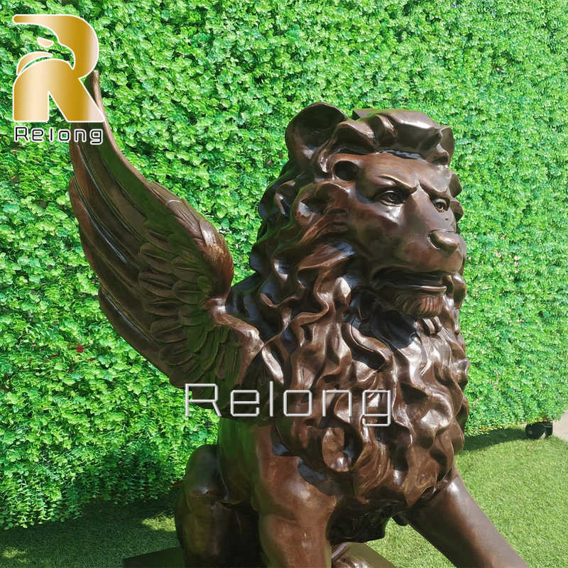 majestic winged lion statue details