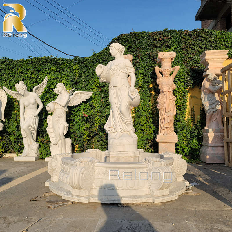 white marble woman pouring water fountain