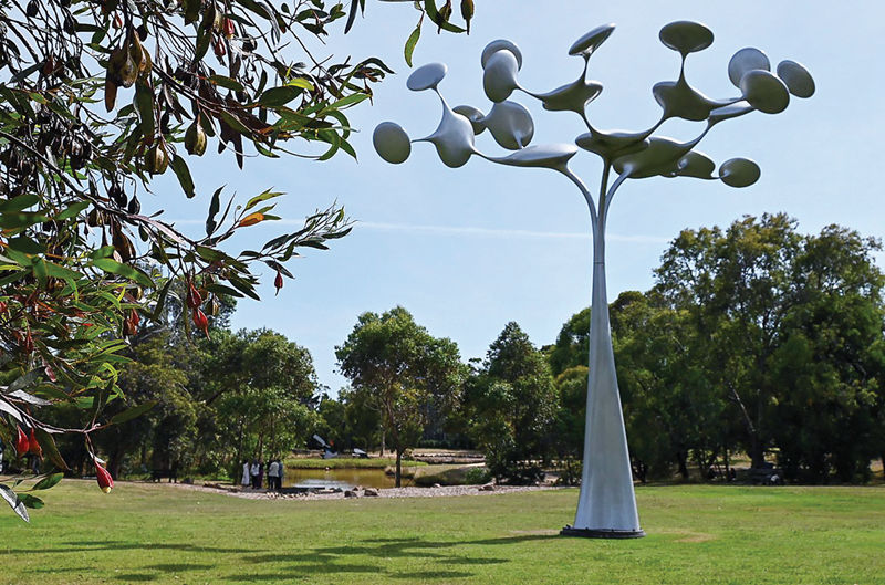 metal kinetic tree sculpture