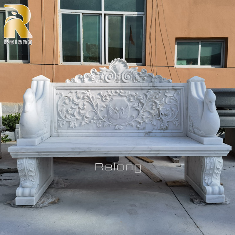 Hand Carved Outdoor Marble Garden Bench Wholesale RLMBC-002