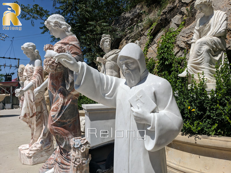 hand carved white marble St Charbel sculpture for sale