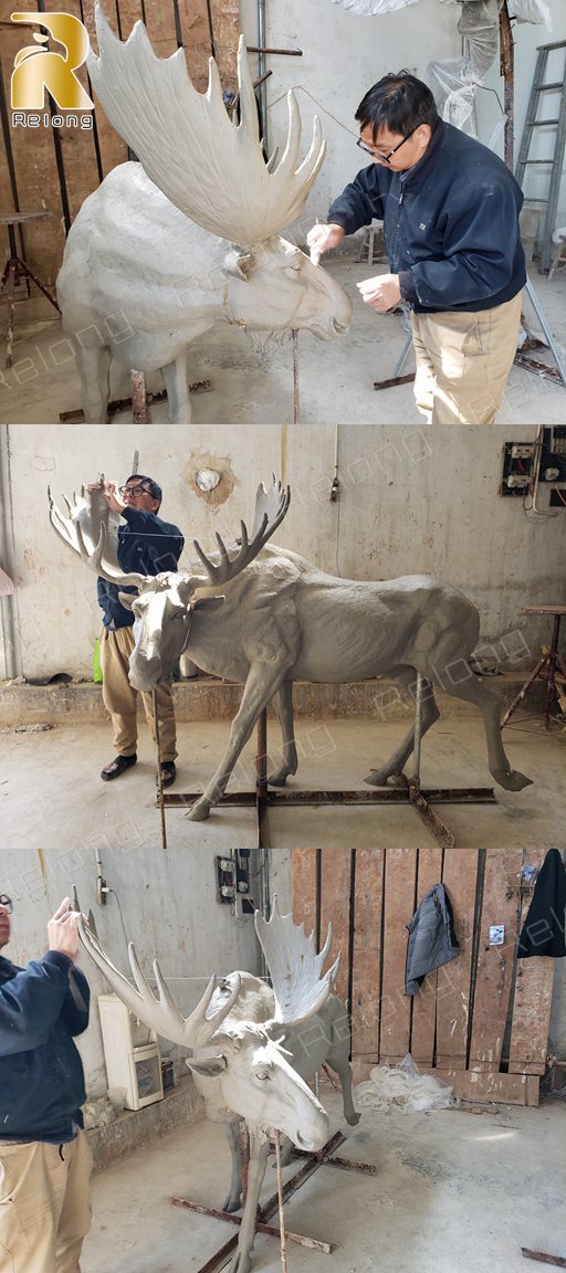 carefull casting of bronze moose statue