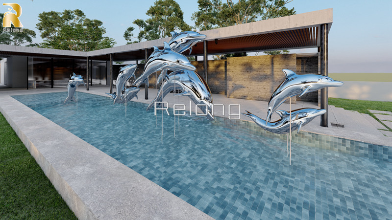 stainless steel dolphin sculpture (4)