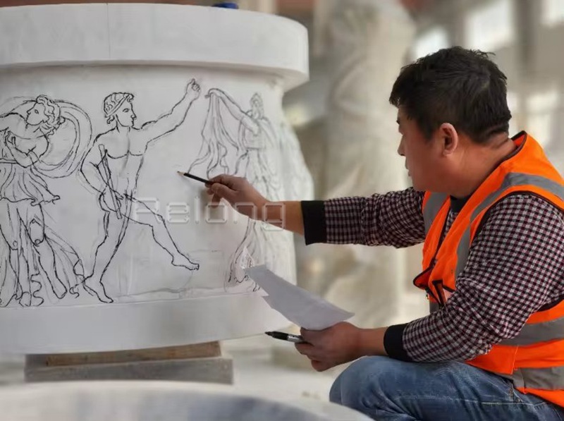 professional carving on marble relief