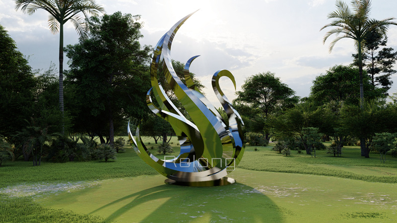 high polished stainless steel swan sculpture (2)