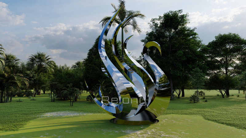 high polished stainless steel swan sculpture (3)