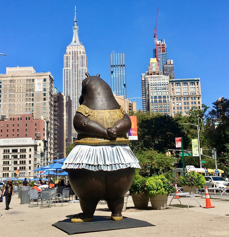 outdoor hippo ballerina statue