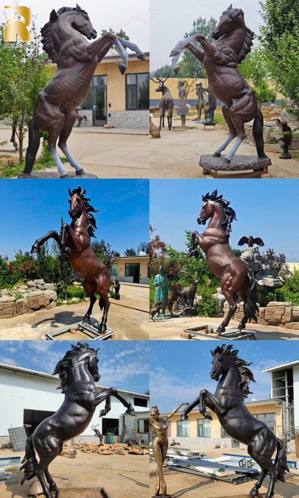 Completed bronze rearing horse statues by Relong Factory