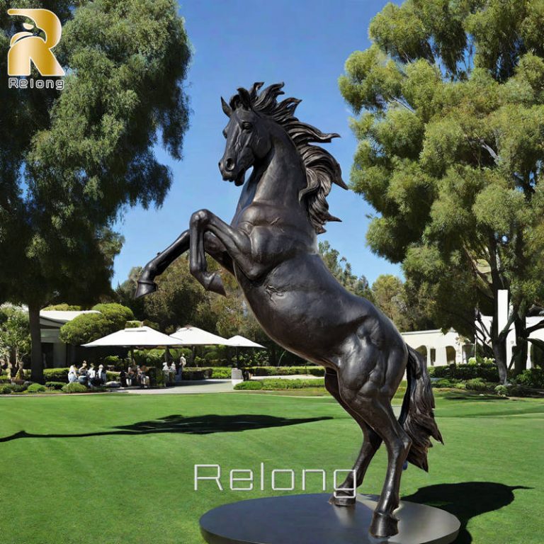 bronze casting black rearing horse sculpture for sale