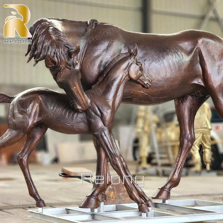 completed mare and foal statue