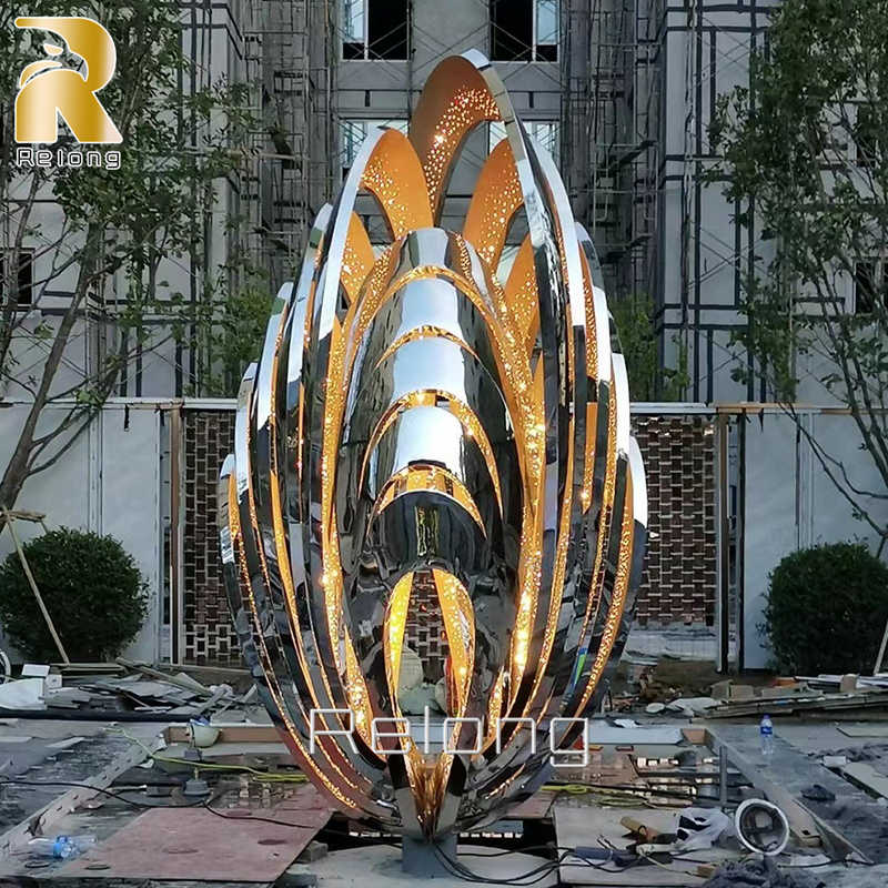 modern polished steel sculpture for outdoor decoration