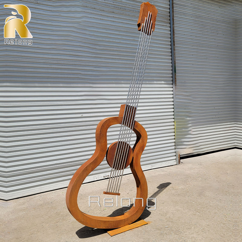 corten steel guitar sculpture