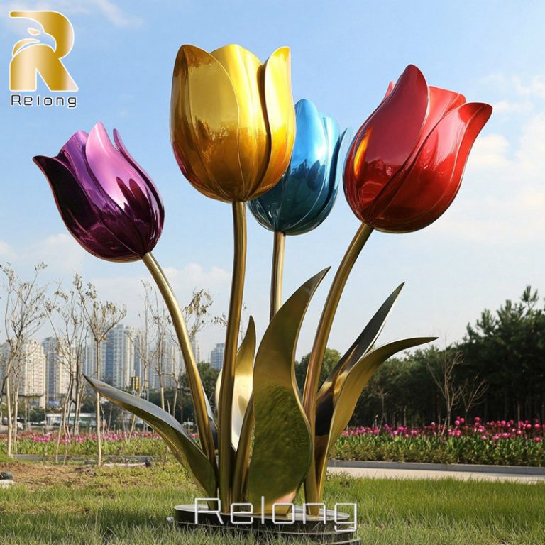 electroplated stainless steel flower sculpture