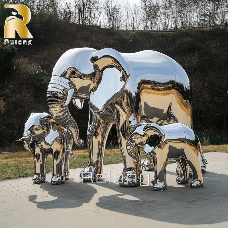 highly polished metal elephant sculpture