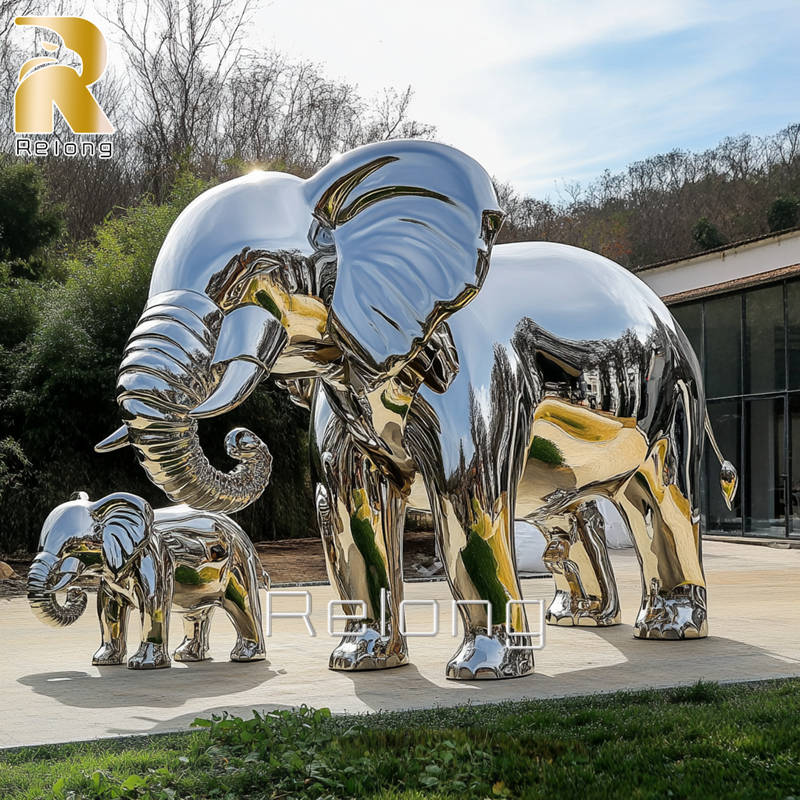 mirror polished metal elephant sculpture