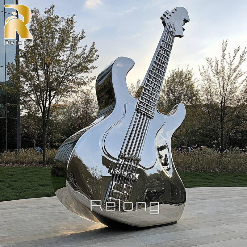 modern metal stainless steel guitar sculpture