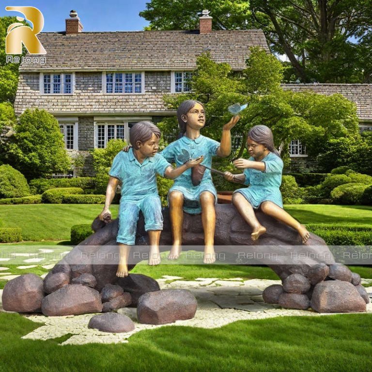 custom bronze children garden sculpture