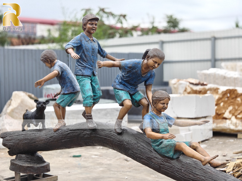 finished bronze children sculpture at Relong factory