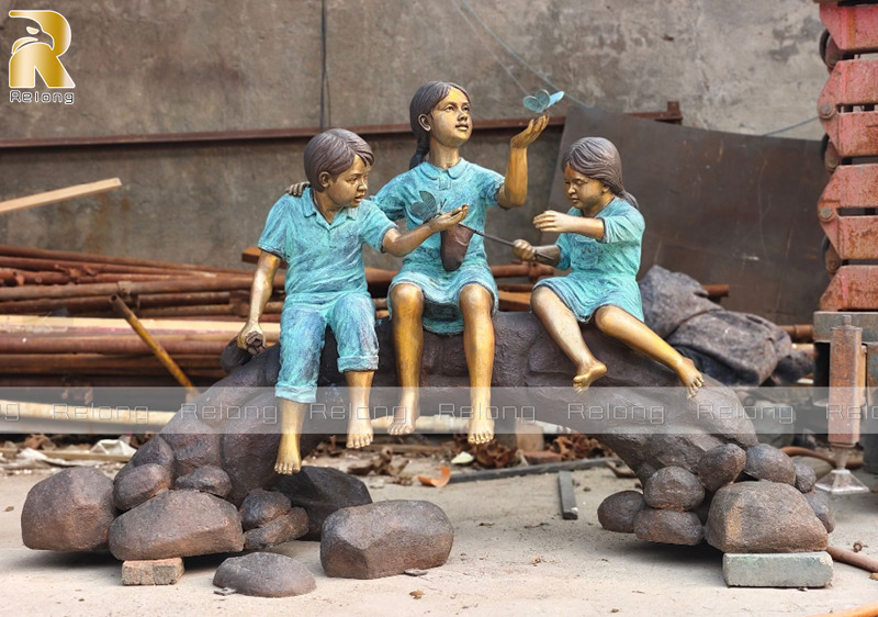 finished bronze children sculpture