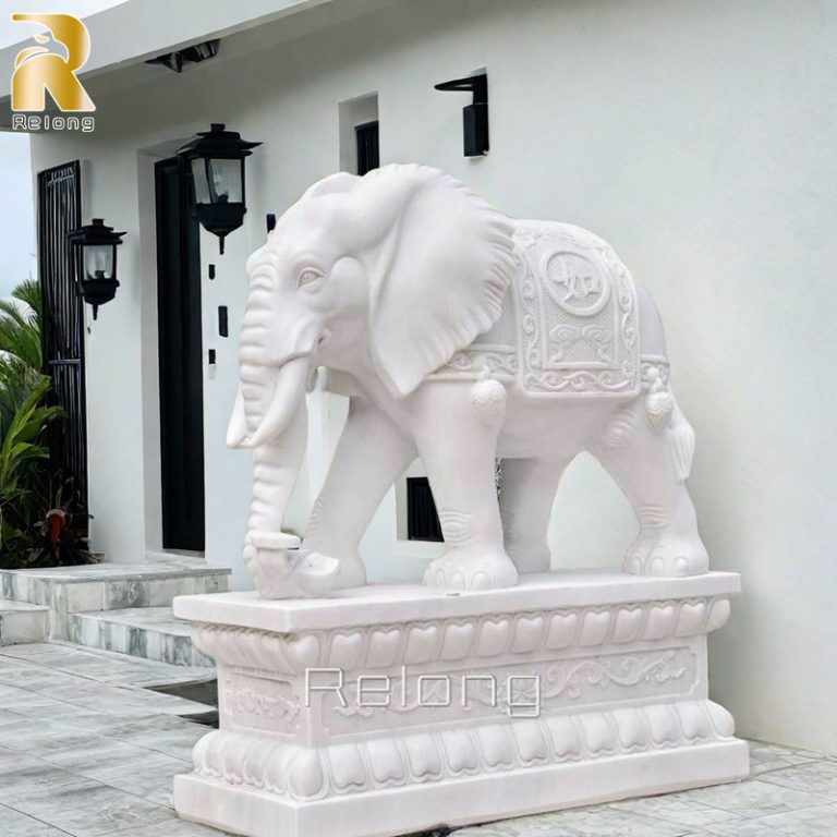 outdoor white marble elephant sculpture