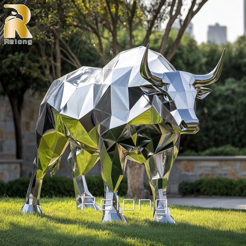 contemporary stainless steel bull sculpture