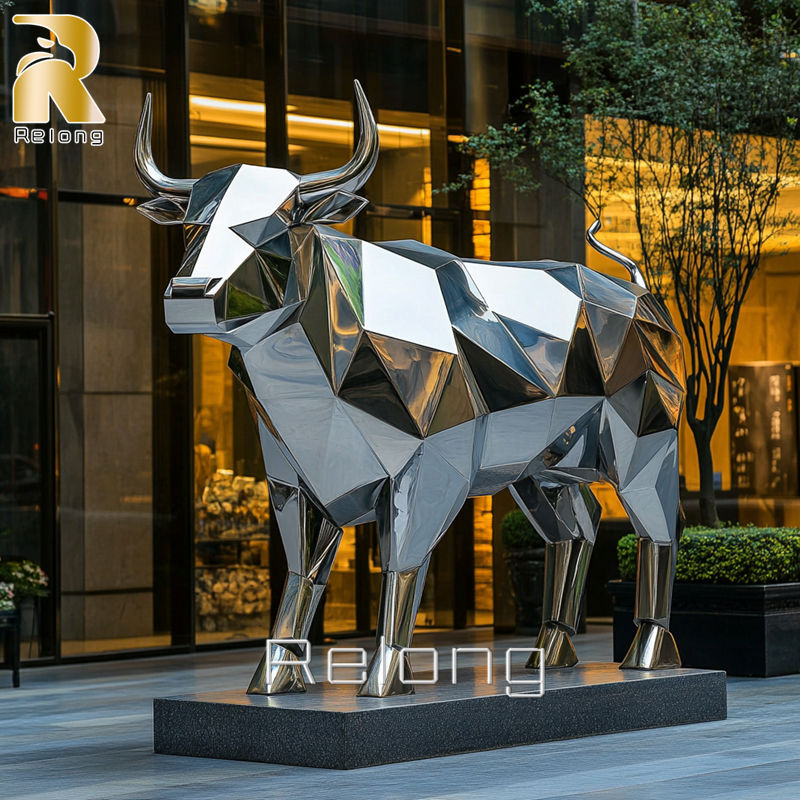 metal geometric bull sculpture