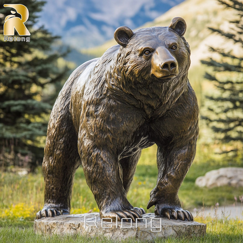 brass standing bear statue