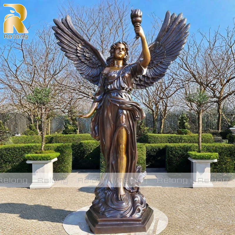 Large Bronze Angel Statue Holding Torch for Garden Decor RBA-005