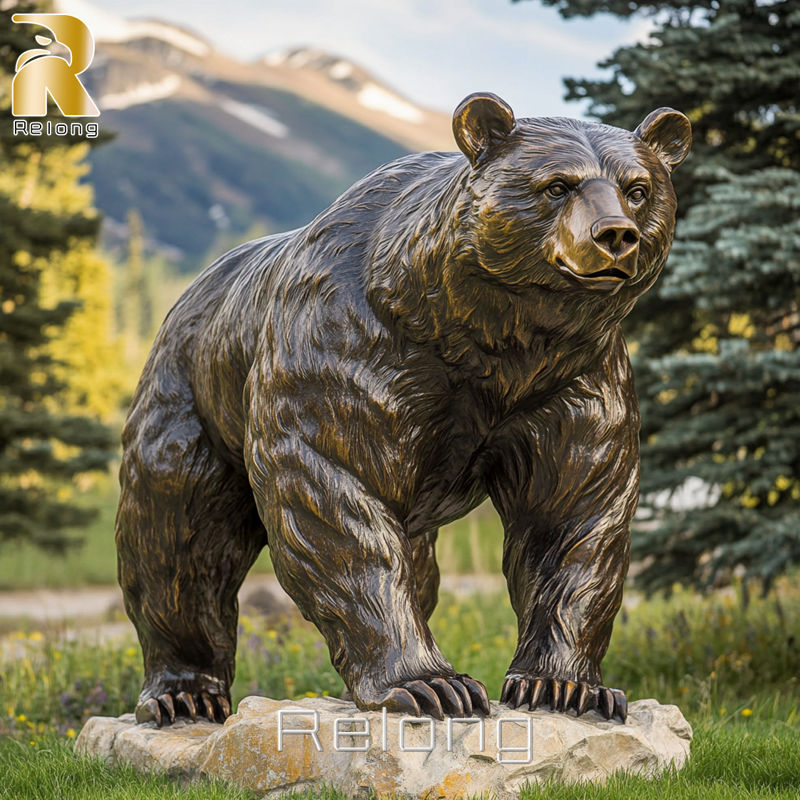 lifelike decorative brass bear statue