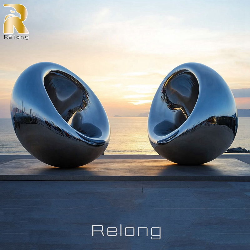 Polished Stainless Steel Bean Shape Sculpture for Seaside Decor RMSS-012