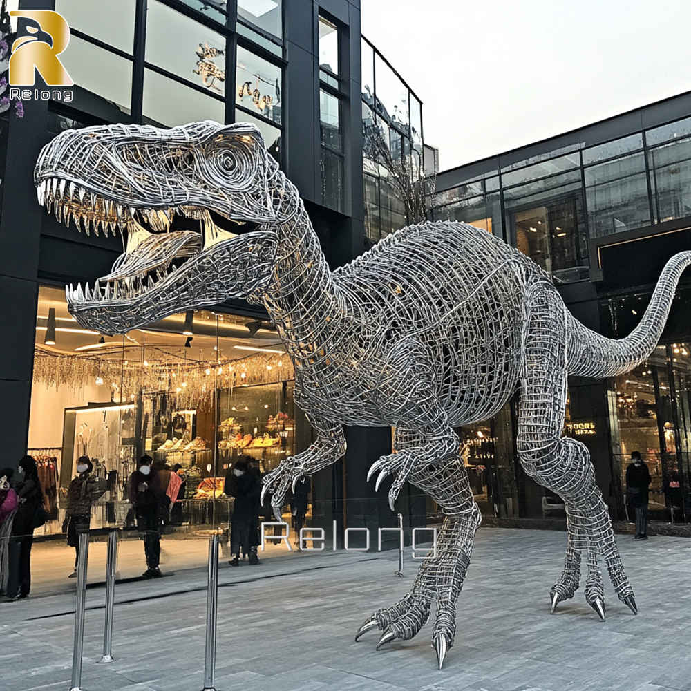 metal dinosaur sculpture