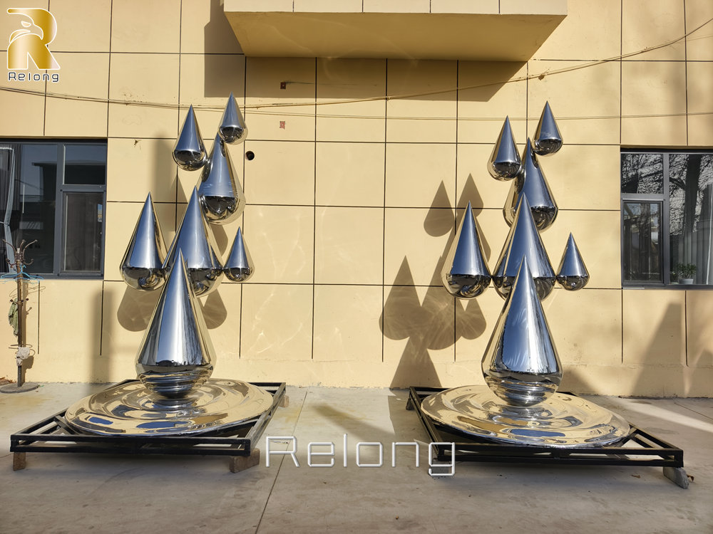 large stainless steel water drop sculpture