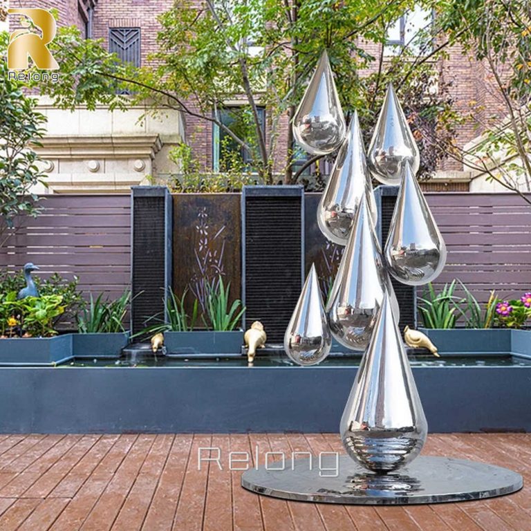 modern stainless steel water drop sculpture