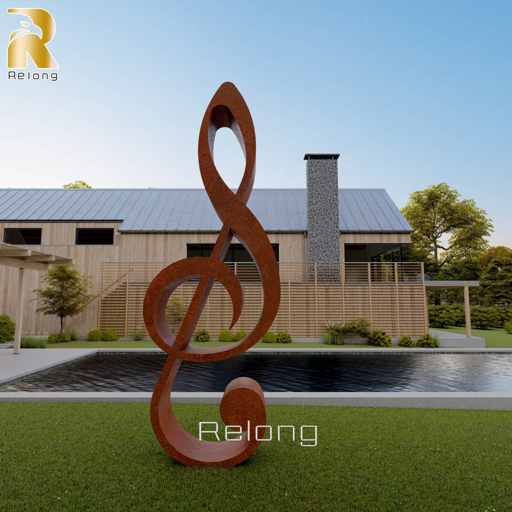 corten steel music note sculpture