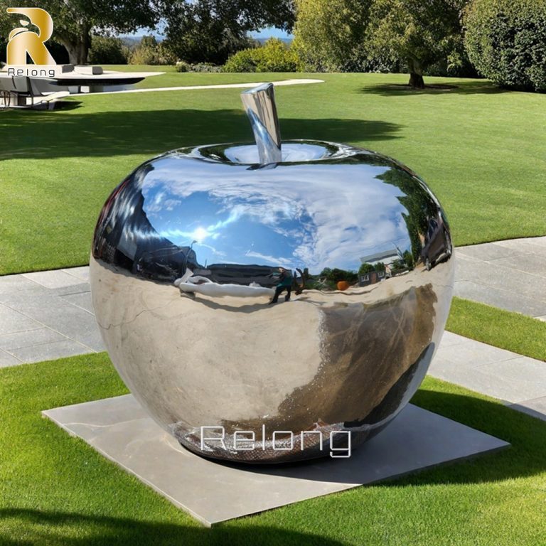 mirror polished metal apple sculpture